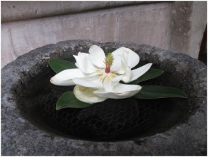 Florero de piedra volcánica en Xochimilco, México