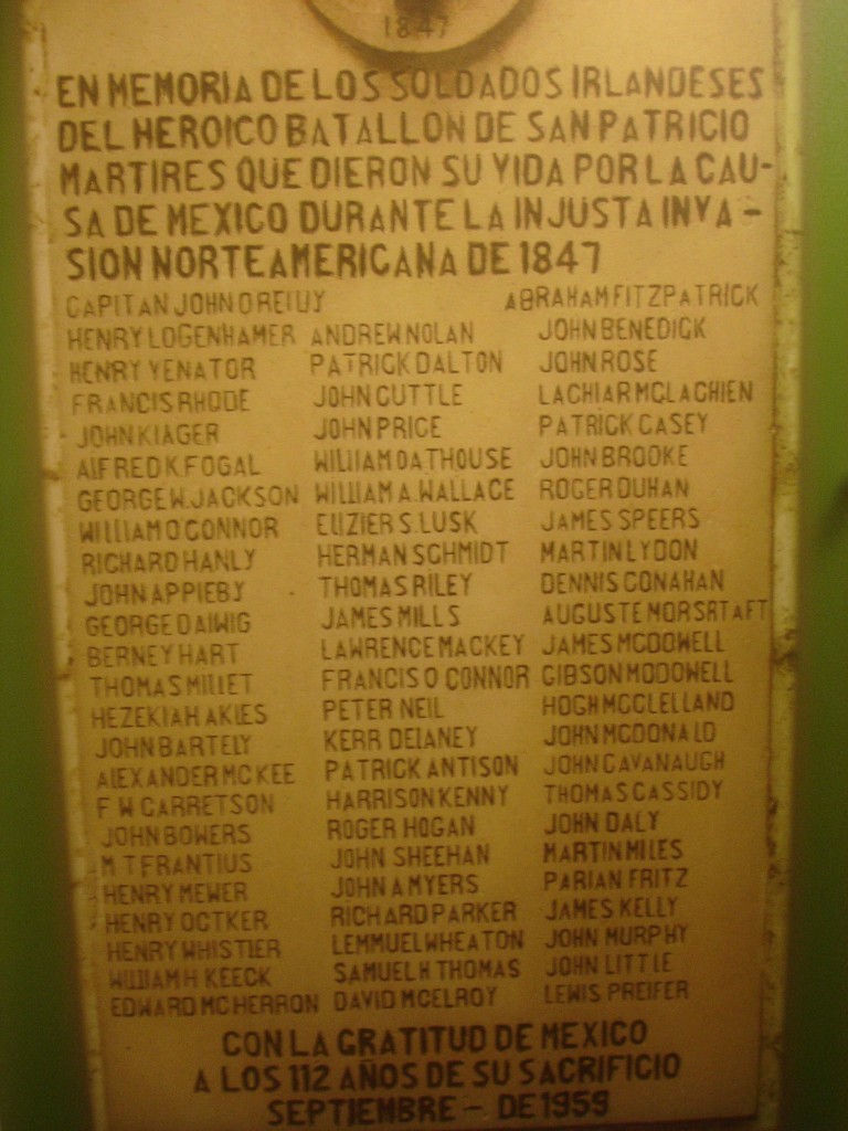 La placa conmemorativa del pueblo de México a los héroes irlandeses